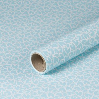 Gift wrapping paper light blue w. white hearts, birthday...