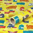 Gift wrapping paper Funny Dogs and Cats, Yellow, Birthday...