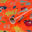 Gift Wrapping Paper Little Monsters, Orange, Birthday Paper, Smooth - 1 Roll 0,7 x 10 m