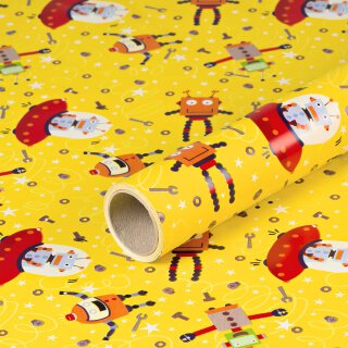 Wrapping paper robot, birthday paper, smooth - 1 roll 0.7 x 10 m