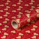 Gift wrapping paper red with hearts, kraft paper, smooth, roll 0.70 x 10 m