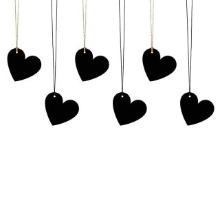 6 gift tag black heart, black and gold twine, hang tag