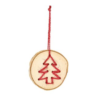 Weihnachtsanhänger Baumscheibe mit Tanne, Ø 8 cm, Geschenkanhänger Holz mit Jutekordel