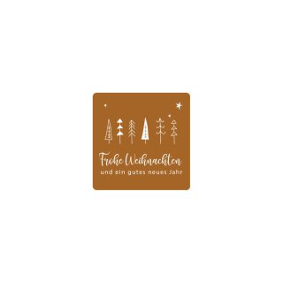 Stickers "Frohe Weihnachten", 35 x 35 mm, brown-white, paper stickers - 500 pieces in dispenser