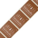 Stickers "Frohe Weihnachten", 35 x 35 mm, brown-white, paper stickers - 500 pieces in dispenser