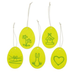 Green Easter eggs tags made of felt with green embroidery