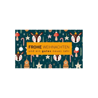 Geschenkkärtchen »Frohe Weihnachten«, 70 x 40 mm, Geschenkanhänger mit Gummikordel - 12 Stück/Pack
