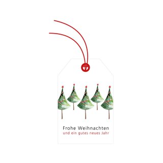 Gift tags "Christmas trees" with cord, hang tags 52 x 80 mm - 12 pcs/pack