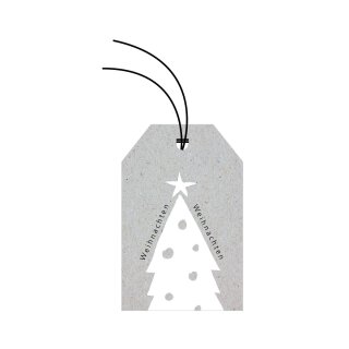 Gift tags, "Christmas" hang tag with cord, light grey, hang tags 52 x 80 mm - 12 pcs/pack