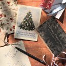 Christmas card Christmas tree, blue, A6 folding card, grass cardboard