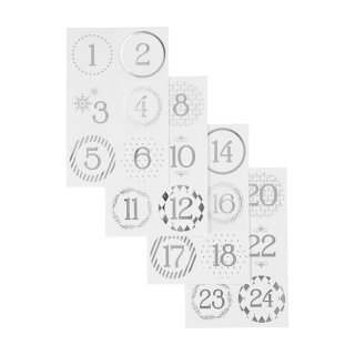 Sticker Zahlen 1 bis 24 Silber  für Adventskalender
