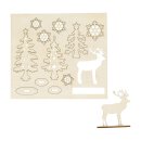 Wooden figures forest with deer to paint and stick together