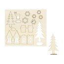 Wooden figures house and trees to paint and put together