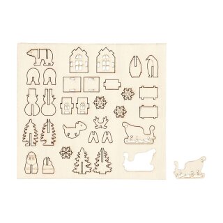 Holzfiguren Tiere, Bäume, Schneemann zum Zusammenstecken und Bemalen