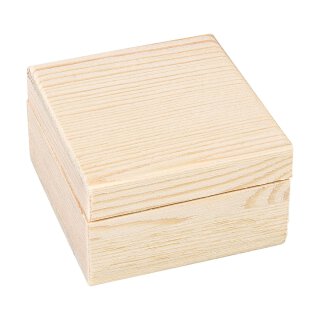 Holzbox 60 x 60 x 35 mm, flacher Deckel mit Magnetverschluss, unbearbeitet, unbehandelt
