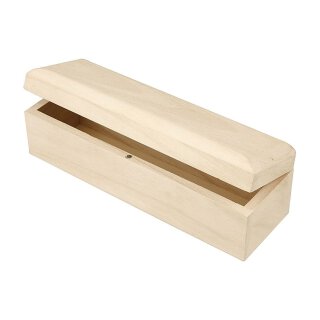 Wooden pencil box 20 x 6 x 6 cm, hinged lid, magnetic closure, untreated.