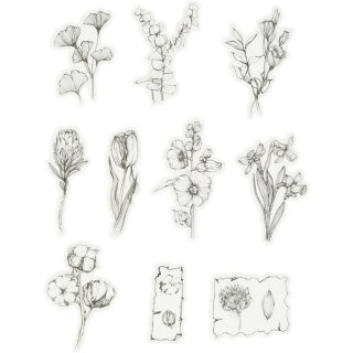 Sticker "Flowers Black and White", paper sticker 30 pieces/ pack
