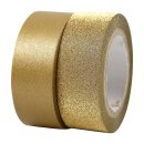 Golden paper tape, Washi tape 7 + 10 m, 1 x glitter, 1 x matt