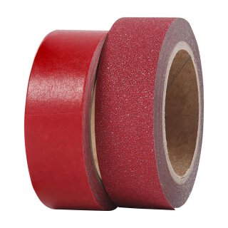 Rotes Papierklebeband, Washi tape 1 x 7 m Glitzer, 1 x 10 m Matt - 2 Stk./Set