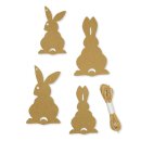 Gift tag bunnies, kraft paper with cord set/4 pieces