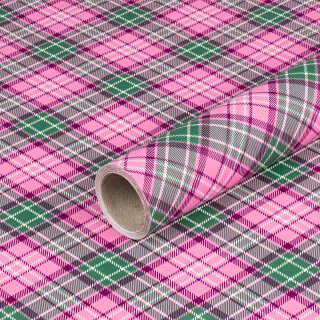 Wrapping Paper Tartan Pink-Green, Birthday Paper, Smooth - 1 Roll 0,7 x 10 m