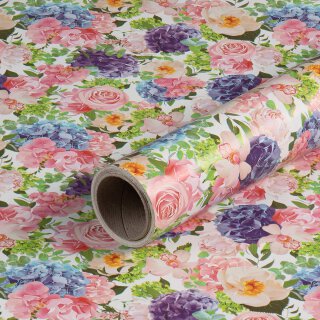 Gift wrapping paper pink and purple flowered, multicolor, smooth, 0.7 x 10 m