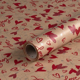 Geschenkpapier "Love" Rot und Silber, gerippt, 0,70 x 10 m