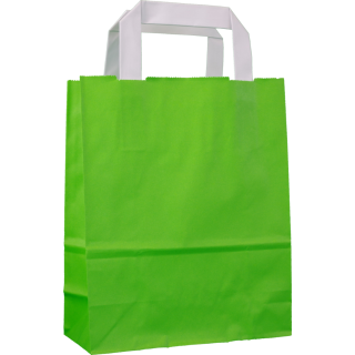 Green shopping bag 22 x 28 x 10 cm, kraft paper, smooth, white flat handle