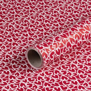 Gift wrapping paper red with white hearts, smooth, 0.7 x 10 m