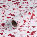 Geschenkpapier Love Herzen,  Rot und Weiß, Geburtstagspapier, 0,70 x 10 m