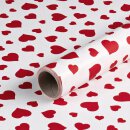 Gift wrapping paper white with red hearts, smooth, 0,7 x 10 m