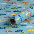 Wrapping Paper Cars, Blue, Birthday Paper, Smooth - 1 Roll 0,7 x 10 m