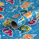 Wrapping Paper Numbers, Blue, Birthday Paper, Smooth - 1 Roll 0.7 x 10 m