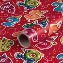 Wrapping Paper Numbers, Red, Birthday Paper, Smooth - 1 Roll 0,7 x 10 m