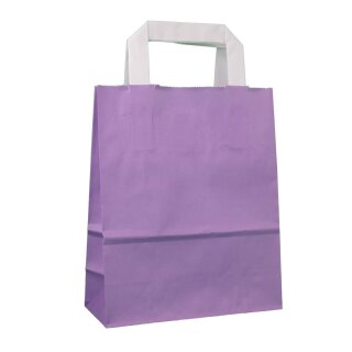 Tragetasche 18 x 22 x 8 cm, Violett, Kraftpapier, glatt, weißer Flachhenkel