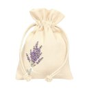 Cotton bag with drawstring, lavender print motif 12 x 17...