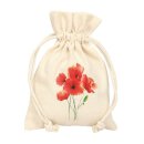 Cotton bag with drawstring, print motif poppies 12 x 17...