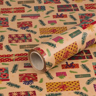 Wrapping paper colourful packets, kraft paper, smooth, roll 0.7 x 10 m