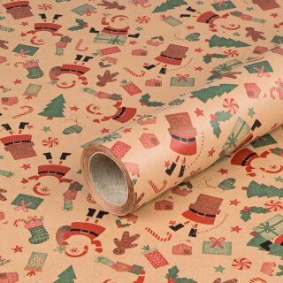 Wrapping paper Santa, kraft paper, smooth, roll 0.7 x 10 m