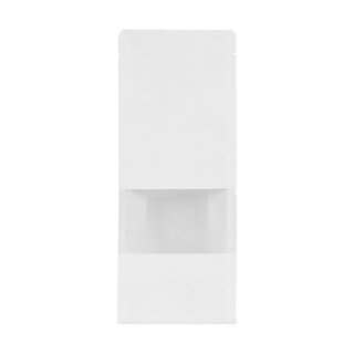 Boxpouch mit Fenster 100 x 230  mm, Flachbodenbeutel in Weiß