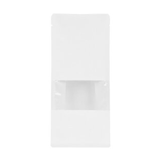 Boxpouch mit Fenster 110 x 280 mm, Flachbodenbeutel in Weiß