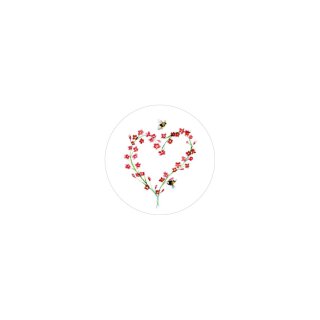 Sticker "Flower heart", 35 mm round, white Sticker - 500 pieces in dispenser
