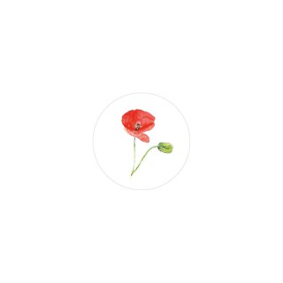 Sticker "Poppy", 35 mm round, white Sticker - 500 pieces in dispenser