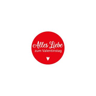 Sticker "Alles Liebe zum Valentinstag", Rot, 35 mm rund,  Aufkleber - 500 Stück im Spender