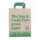 Grass paper carrier bag with green print, 22 x 28 x 10 cm, 90 g/m², smooth, green flat handle