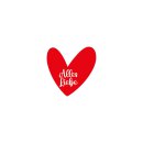 Sticker "Alles Liebe", 35 mm, red, heart-shaped. paper stickers - 500 pieces in dispenser