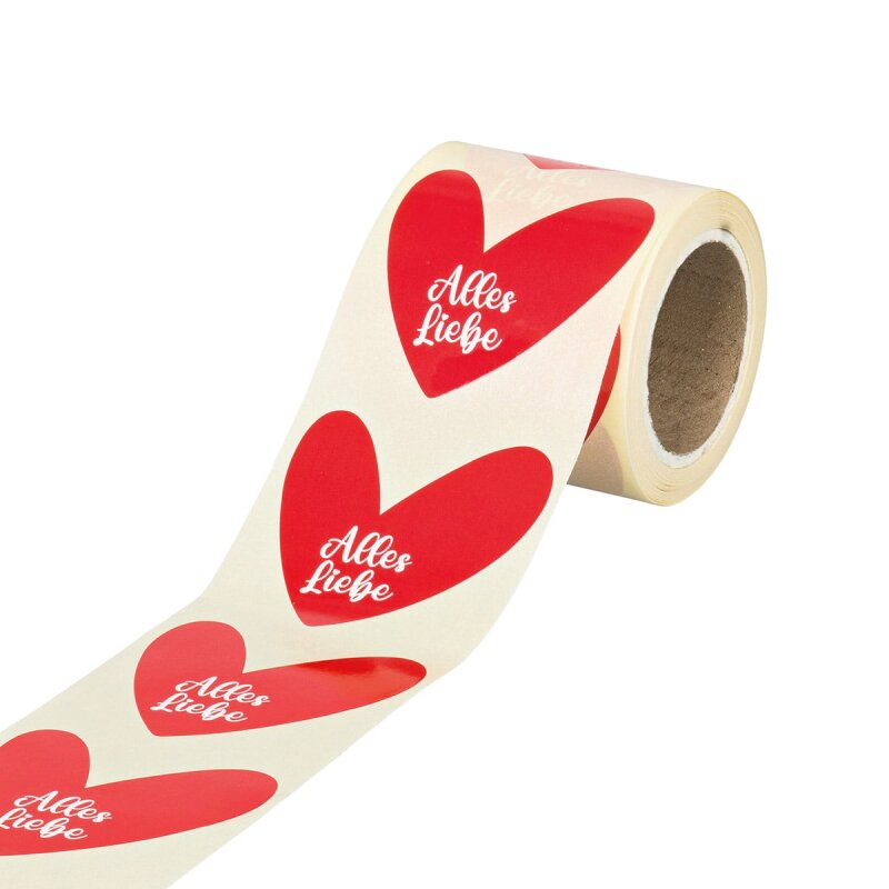 200 herzförmige Sticker »Alles Liebe«, Rot 50 mm kaufen