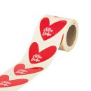 Sticker heart-shaped  "Alles Liebe", 50 mm,  red, paper stickers - 200 pieces in dispenser