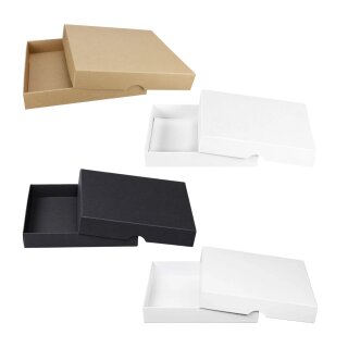Folding box 15,5 x 15,5 x 2,5 cm, Brown, black, white, with lid - 10 boxes/set