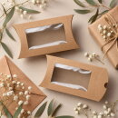 Pillow box with window, cardboard, beige, kraft look